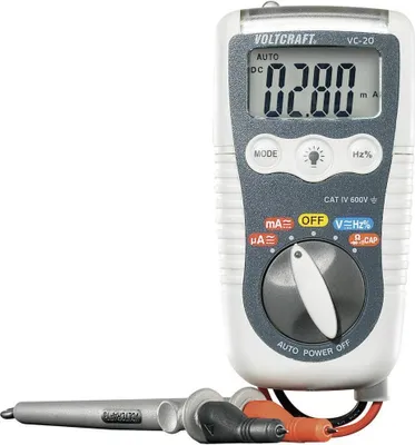 Produktbild von VOLTCRAFT VC-20 Hand-Multimeter digital Spritzwassergeschützt (IP54) CAT III 1000 V, CAT IV 600 V Anzeige (Counts): 400
