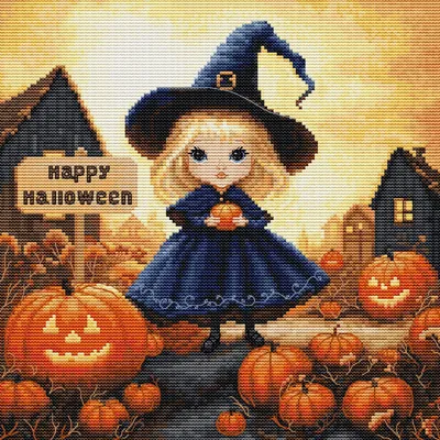 Image de Luca-S kit de point de croix compté "Happy Halloween", 22x22cm, DIY
