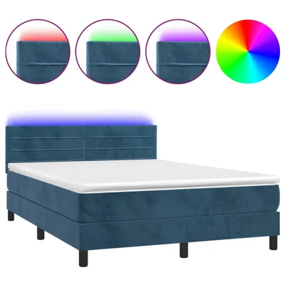 Produktbild von vidaXL Boxspringbett mit Matratze & LED Dunkelblau 140x200 cm Samt