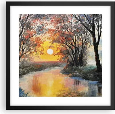 Produktbild von Gerahmtes Poster - Schwarzer Rahmen - Fluss Sonne Bäume - 40x40 cm - Wand Bild - Wanddeko - Wandbilder - Kunstposter - Wandposter - Bilderrahmen - Bilder - Kunstdruck - Wandbild - P2BAC40x40-4190