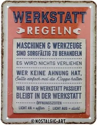 Image de Nostalgic-Art - Plaque en métal 15x20 cm - Règles de l'atelier