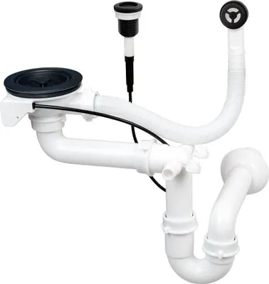 Produktbild von Siphon Abflussgarnitur Ablauf Überlauf Abfluss 1 Becken Push Automatisch Black 10681