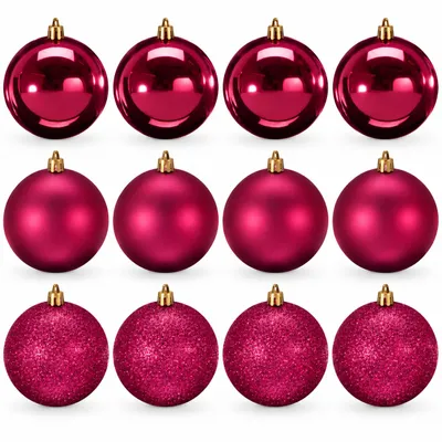 Produktbild von 12 x Weihnachtskugeln aus Kunststoff Ø 8 cm - Pink matt + glanz Christbaumkugeln - Baumkugeln - Weihnachtsbaumkugeln für Innen und Außen - Bruchsicher