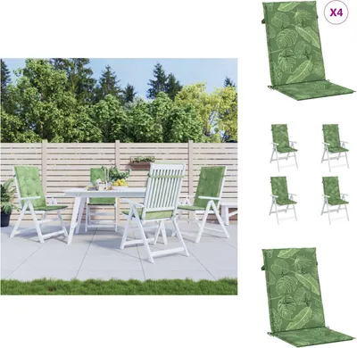 Image de vidaXL Coussins de chaise à haut dossier 4 pcs. Tissu à motifs de feuilles - coussin d'assise