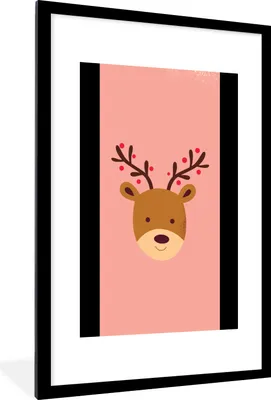 Produktbild von MuchoWow® Gerahmtes Poster Rentier - Weihnachten - Rosa - Winter 60x90 cm - Poster mit Schwarzem Bilderrahmen Wandposter Rahmen Foto Bilder - Dekoration - Wandposter Wohnzimmer - Hochwertig