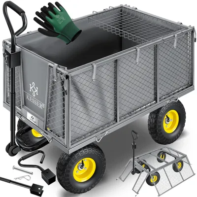 Produktbild von KESSER® Bollerwagen 550kg belastbar Gartenwagen Transportwagen Gartenkarre herausnehmbare Plane Gerätewagen Handwagen vielseitig einsetzbar inkl. Handschuhe