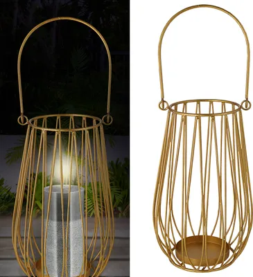 Produktbild von Laterne Metall gold H23cm Gartenlaterne Streben Metall Teelichthalter Leuchte Windlicht Lampe
