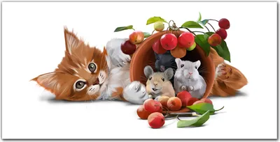 Produktbild von Coloray - Bild aus Glas - Glasbilder - 100 x 50 cm - Dekoration Wohnzimmer Wanddekoration Gehärtetes Glas Küche Glasblock mit Bild - Tiere Katze Ratten Obst
