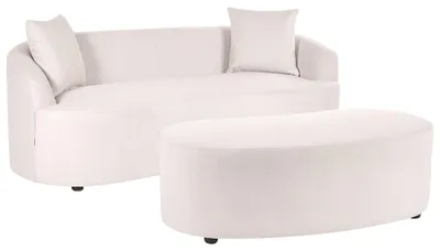 Produktbild von BELIANI 2-Sitzer Sofa Hellbeige Stoff Gepolstert Oval mit Ottomane 2 Dekokissen Dicke Nähte Modernes Design Wohnzimmer Sitzgruppe Wohnlandschaft