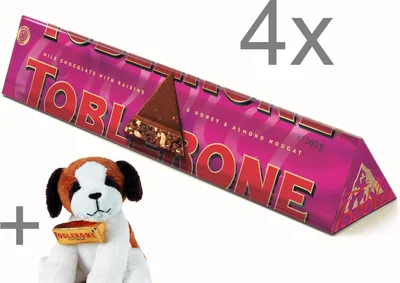 Produktbild von 4x Toblerone Fruit&Nut 360g + "Bernie Dog" Plüschhund