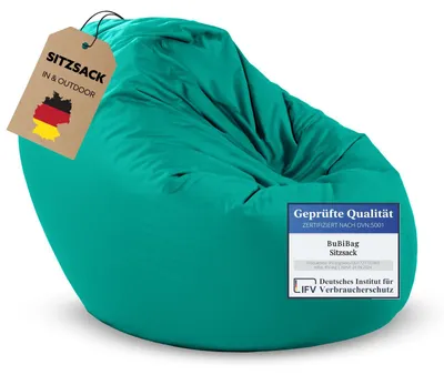 Produktbild von BuBiBag Sitzsack XXL Erwachsene mit Füllung – 2in1 Sitzsack & Sitzkissen, Bean Bag Indoor Outdoor wasserfest | Türkis 145 cm