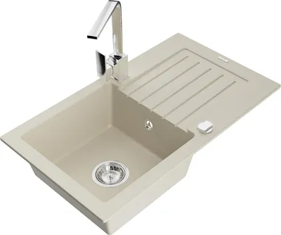 Immagine prodotto di Mexen Pablo lavello in granito a 1 vasca con sgocciolatoio e rubinetto da cucina Rita, beige - 6510-69-670300-00