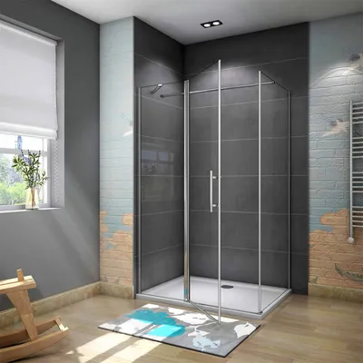 Produktbild von 120x76cm 195cm 6mm ESG Nano Glas Eckeinstieg Duschkabine Duschtür mit Seitenwand