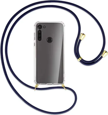 Produktbild von Handykette Backcover-Schutzhülle mit Band (Metall goldfarben) für Motorola Moto G8 - dunkelblau