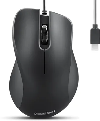Produktbild von Perixx PERIMICE-221U Ergonomische USB Maus Kabelgebunden, 1000 DPI, Leiser Klick, 1,5 m Kabel, Rechtshänder Design, PC & Laptop USB-C Schwarz