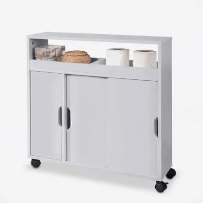 Immagine prodotto di Mobile da bagno con rotelle, 2 ante scorrevoli, Kokua - Grigio