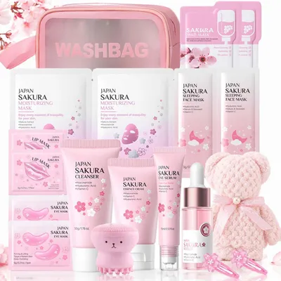 Immagine prodotto di Set di prodotti per la cura del viso, composto da 19 pezzi, con pochette cosmetica, ideale per donne e ragazze
