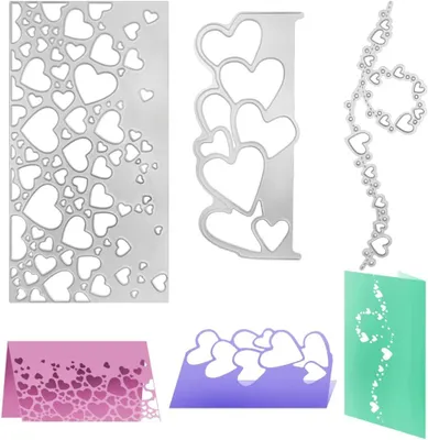 Produktbild von 3Pcs Stanzschablonen, Herzrand, Kohlenstoffstahl, fuer DIY Scrapbook, Fotoalbum, Kartenherstellung