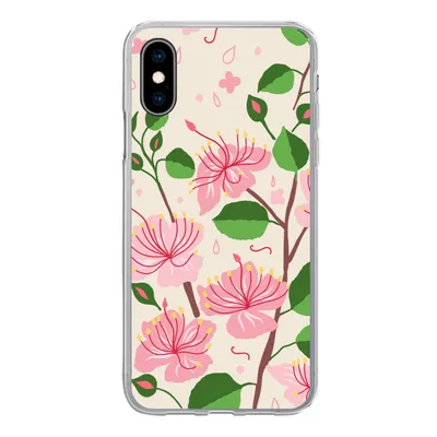 Produktbild von MuchoWow® Handyhülle Schutzhülle Hülle für iPhone X Blume - Rosa - Blatt - Muster Silikon Softcase Handy Hülle - Handyhülle