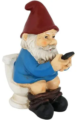 Image de Nain de jardin amusant – Nains de jardin – Nains de Noël – Décoration de jardin – Nain de jardin sur les toilettes avec un téléphone portable – Ambiance unique et originale