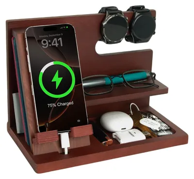 Immagine prodotto di Solidchoice - Stazione di ricarica in legno per telefono, organizer da scrivania per oggetti personali