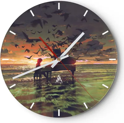 Produktbild von Wanduhr - Rund - Glasuhr - Klaviermusik - 30x30cm - Schleichendes Uhrwerk - Lautlos - zum Aufhängen bereit - Dekoration Modern - Wanddekoration aus Glas - C3AR30x30-3911