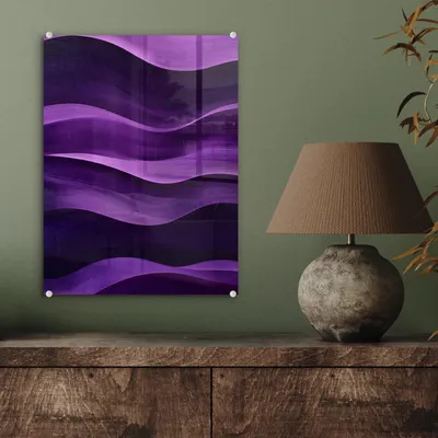 Produktbild von MuchoWow Glasbilder - Bilder auf Wandbild - Foto auf Glas Wellen - Abstrakt - Lila 30x40 cm Wanddekoration aus Glas - Acrylglasbild - Acrylbilder - Wohnzimmer - Fotos