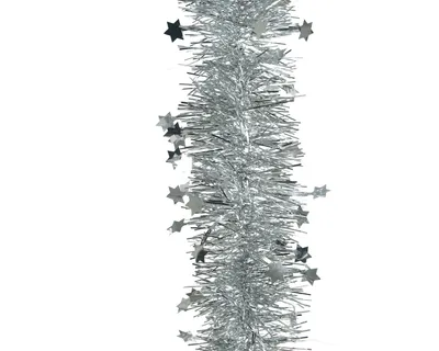 Produktbild von Weihnachtsgirlande Lametta mit Sternen 9cm x 2,7m - Silber