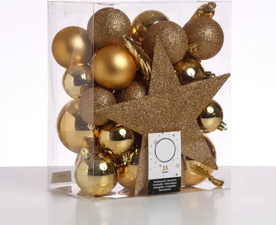 Christbaumkugel - Weihnachtsbaumkugel - bruchfest - glänzend, matt und glitzernd - gold - 33er Set