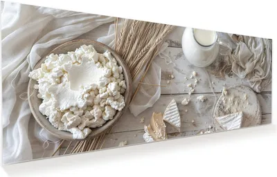 Produktbild von Glasbild 150x60cm in XXL für Wohnzimmer, Schlafzimmer Motiv Ziegenkäse Schale