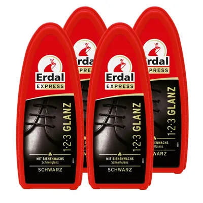 Produktbild von 4x Erdal Express 1-2-3 Glanz Schwarz - Schwamm - mit Bienenwachs
