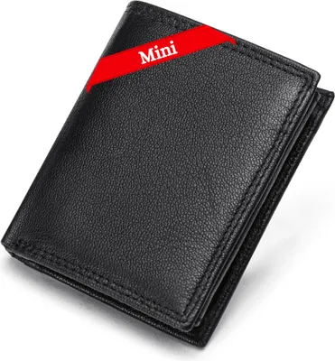 Produktbild von FOMAX Mini Herren Geldbörse aus echtem Leder mit RFID Schutz, 11 Kartenfächer, Klein & Kompakt, Hochformat, Schwarz