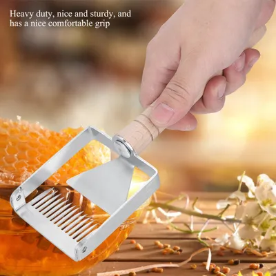 Image de Grattoir en acier inoxydable pour miel en rayons, fourchette à désoperculer pour l'apiculture, manche en bois