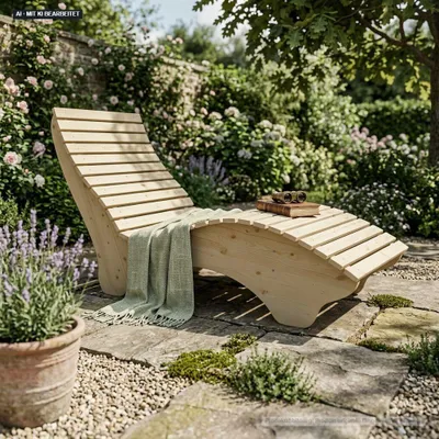 Produktbild von Holzliege Wellenliege Waldsofa Relaxliege Gartenliege "Ruhe-Vroni" (Fichte) Breite 80cm Himmelsliege