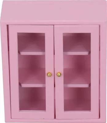 Image de 1:12 Maison de poupées Armoire murale en bois Meubles de cuisine miniatures Décoration Jeu de rôle Jouet Rose