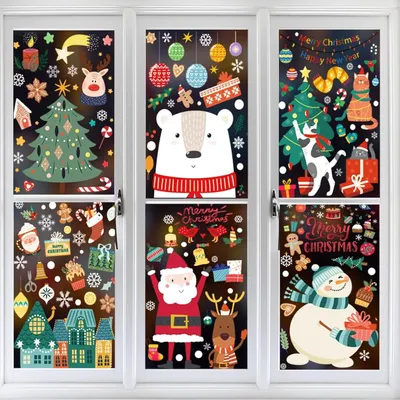 Produktbild von Fensterbilder Weihnachten, 9 Stück Weihnachtsdeko Innen, PVC Weihnachtsdeko Fenster, Fensterdeko Weihnachten Wiederverwendbar mit Häuser, Schneeflocken, Weihnachten deko
