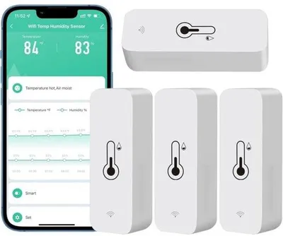 Image de Capteur hygrométrique sans fil - pour la maison et l'extérieur, avec mesure de la température et de l'humidité - avec alertes via l'application - lot de 4