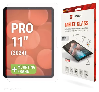 Produktbild von Displex Tablet Glass (9H) für Apple iPad Pro 11'' (2025/2024), Eco-Montagerahmen L-Form, unzerbrechlich, Klare Bildschirmschutzfolie, 27,9 cm (11"), 9H, 1 Stück(e)