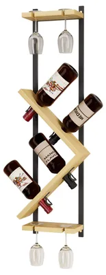 Wand-Weinregal Holz: 4 Flaschen + 4 Gläser, 100x24x11,5 cm