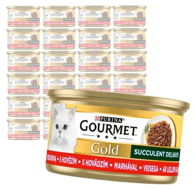 Zdjęcie produktu dla Purina Gourmet Gold z Wołowiną 24x85g Mokra Karma Dla Kota Succulent Delights
