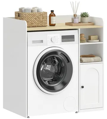Image de Armoire à lave-linge - Meuble de salle de bain - Étagères ouvertes - Portes à fermeture douce - Bois - Blanc
