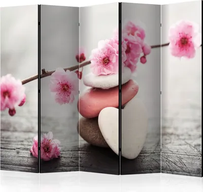 Image de Nouveauté Paravent décoratif Séparateur de pièce Cloison Paravent photo Paravent espagnol XXL FLEURS PIERRES CŒUR 225x172 cm b-B-0557-z-c