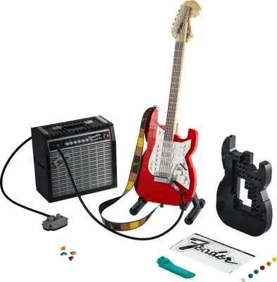 Immagine prodotto di LEGO 21329 Ideas Fender Stratocaster, un set di mattoncini per i fan LEGO adulti, modello da collezione di chitarra e amplificatore 65 Princeton Reverb, idea regalo per uomo e donna