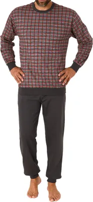 Produktbild von Herren Schlafanzug Pyjama mit Bündchen in Karo Optik - auch in Übergrössen - 122 101 502 ; rot , 50