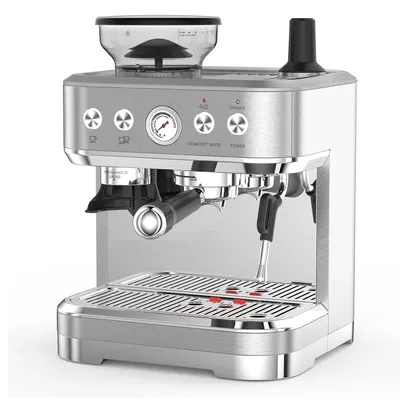 Obrázek produktu pro Espresso stroj s mlýnkem – poloautomatický espresso stroj – 15 barů – PID regulace – parní tryska otočná o 360° – kuželový mlýnek o kapacitě 250 g – nerezová ocel – 4–6 šálků