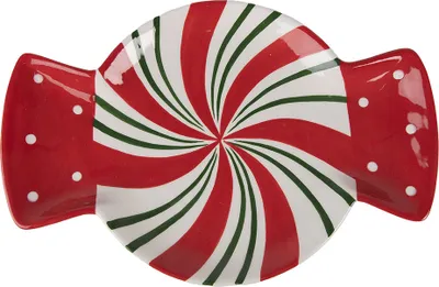 Image de Clayre & Eef Assiette plate 32x21x3 cm Rouge Blanc Céramique