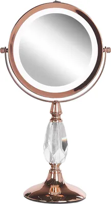 Produktbild von BELIANI Schminkspiegel Roségold Eisen rund doppelseitig drehbar mit LED Licht Ständer 5-fach Vergrößerung Modern Kosmetikspiegel Tischspiegel
