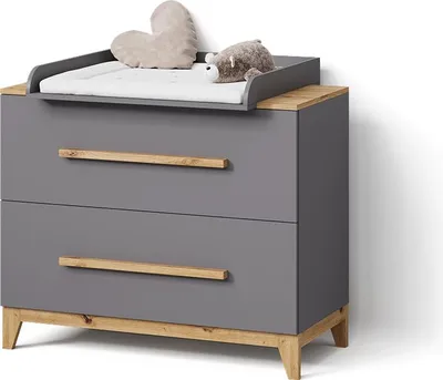 Image de Commode à langer Livinity Mailo Gris/Artisan avec 2 tiroirs, Model 59775