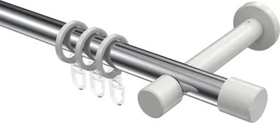 Produktbild von Interdeco Gardinenstange / Vorhangstange Chrom / Weiß, Typ Prestige Santo (Kappe), 20 mm Ø 1-läufig, 260 cm