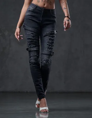 Produktbild von WD383 Damen Röhrenjeans im coolen Biker-Look in Skinny Fit